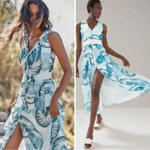 New WHBM White House Black Market Fossils Sea Shells Dress Turquoise & White 6